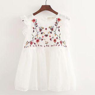 Embroidered Sleeveless Chiffon Top