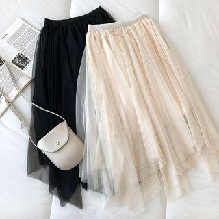 Asymmetric Mesh High-waist A-line Skirt