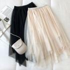 Asymmetric Mesh High-waist A-line Skirt