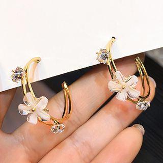 Flower Hoop Drop Earring 1 Pair - Silver Needle - As Shown In Figure - One Size