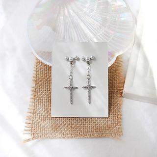 Cross Drop Earring / Clip On Earring