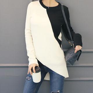 Contrast-trim Cutout-hem Knit Top