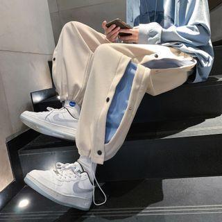 High-waist Two-tone Buttoned Sweatpants