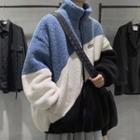 High-neck Long-sleeve Color Block Fleece Zip Jacket