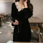 Lace Collared Long-sleeve Midi A-line Dress