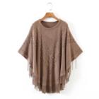 Fringed Knit Cape 548 - Coffee - One Size