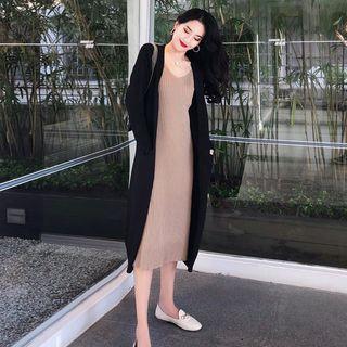 Spaghetti-strap Rib Knit Dress / Long Cardigan