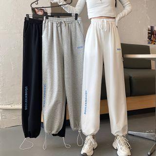 Lettering Wide-leg Elastic-waist Sweatpants
