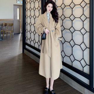 Long-sleeve Floral Print Midi A-line Dress / Long Coat