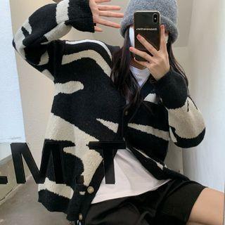 Zebra V-neck Cardigan Black - One Size
