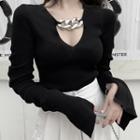 Bell-sleeve Chained Knit Top