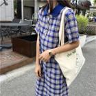 Color-block Check Loose-fit Short-sleeve Dress