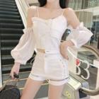 Cold-shoulder Cropped Top / Lace-up Denim Hot Pants