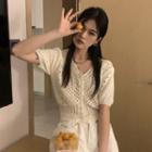 Short-sleeve Poinelle Knit Top Almond - One Size
