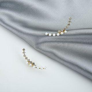 Rhinestone Faux Pearl Earring 1 Pair - Earrings - 925 Silver - One Size
