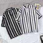 Striped Split-neck Short-sleeve Shirt