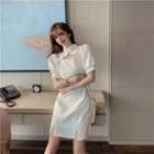 Puff-sleeve Slit Mini Sheath Qipao Dress