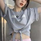 Short-sleeve Lettering Tie-front Cropped T-shirt