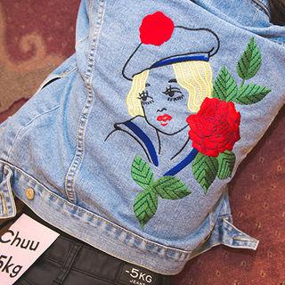 Metal-button Embroidered Denim Jacket