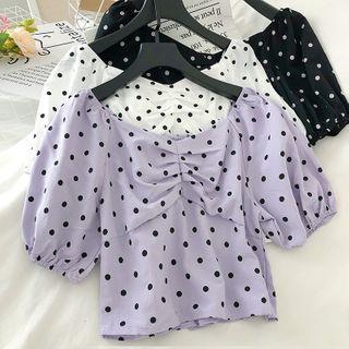 Polka Dot Puff-sleeve Blouse