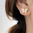 Butterfly Shell Stainless Steel Earring 1 Pair - Gold & White - One Size
