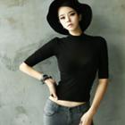 Elbow-sleeve Cropped Top