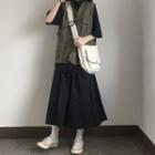 Elbow-sleeve Shirt / Midi Skirt / Cargo Button-up Vest