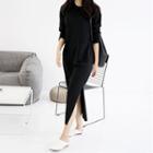 Slit-side Maxi T-shirt Dress Black - One Size