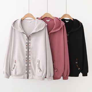Patterned Trim Zip Hoodie