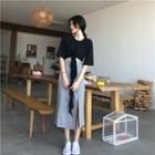 Knot Front Short Sleeve T-shirt / Plain Midi Side Slit Skirt