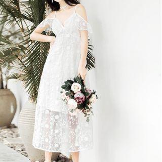 Cold Shoulder Midi Lace A-line Dress