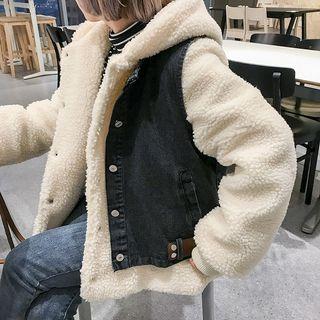 Set: Fleece Long-sleeve Hoodie + Hooded Denim Vest