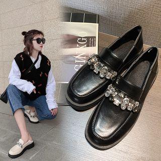 Rhinestone Block Heel Platform Loafers