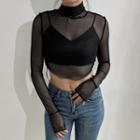 Long-sleeve Asymmetrical Mesh Top