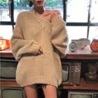 Plain Chunky Knit V-neck Sweater