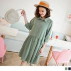 3/4-sleeve Single-breasted Chiffon Dress
