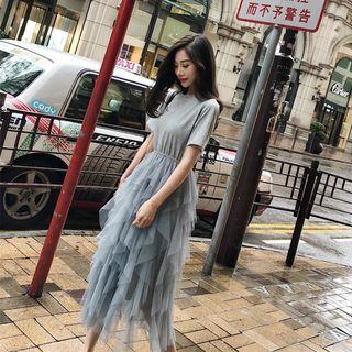 Short-sleeved Fake Two-piece Dress