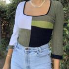 Square Neck Long Sleeve Skinny Knit Top