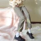 Long-sleeve Mock Neck Embellished Top / Cropped Plaid Pants