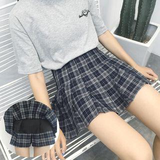 High Waist Plaid Pleated Skirt