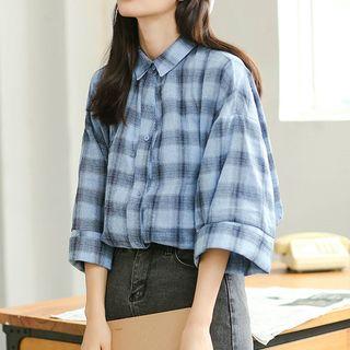 Plaid Oversize 3/4-sleeve Shirt