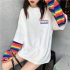 Long-sleeve Mock Two-piece Color Block T-shirt