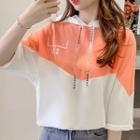 3/4-sleeve Color Block Letter Hoodie