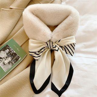 Striped Bow Faux Fur Scarf