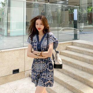 Full-lace Shirtwaist Playsuit Blue - One Size