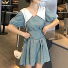 Short-sleeve Contrast Collar A-line Mini Dress