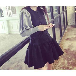 Long-sleeve Panel Frilled Dress