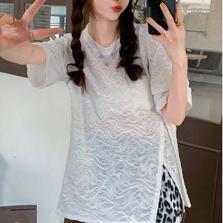 Asymmetrical Slit Short-sleeve Top