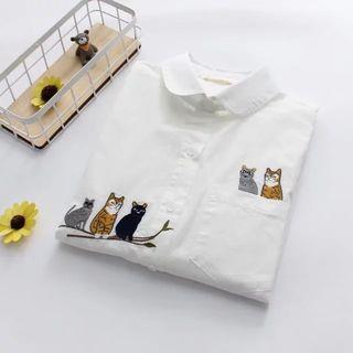 Cat Embroidery Long Shirt