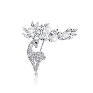 925 Sterling Silver Bright And Fashion Merlot White Freshwater Pearl Brooch With Cubic Zirconia Silver - One Size